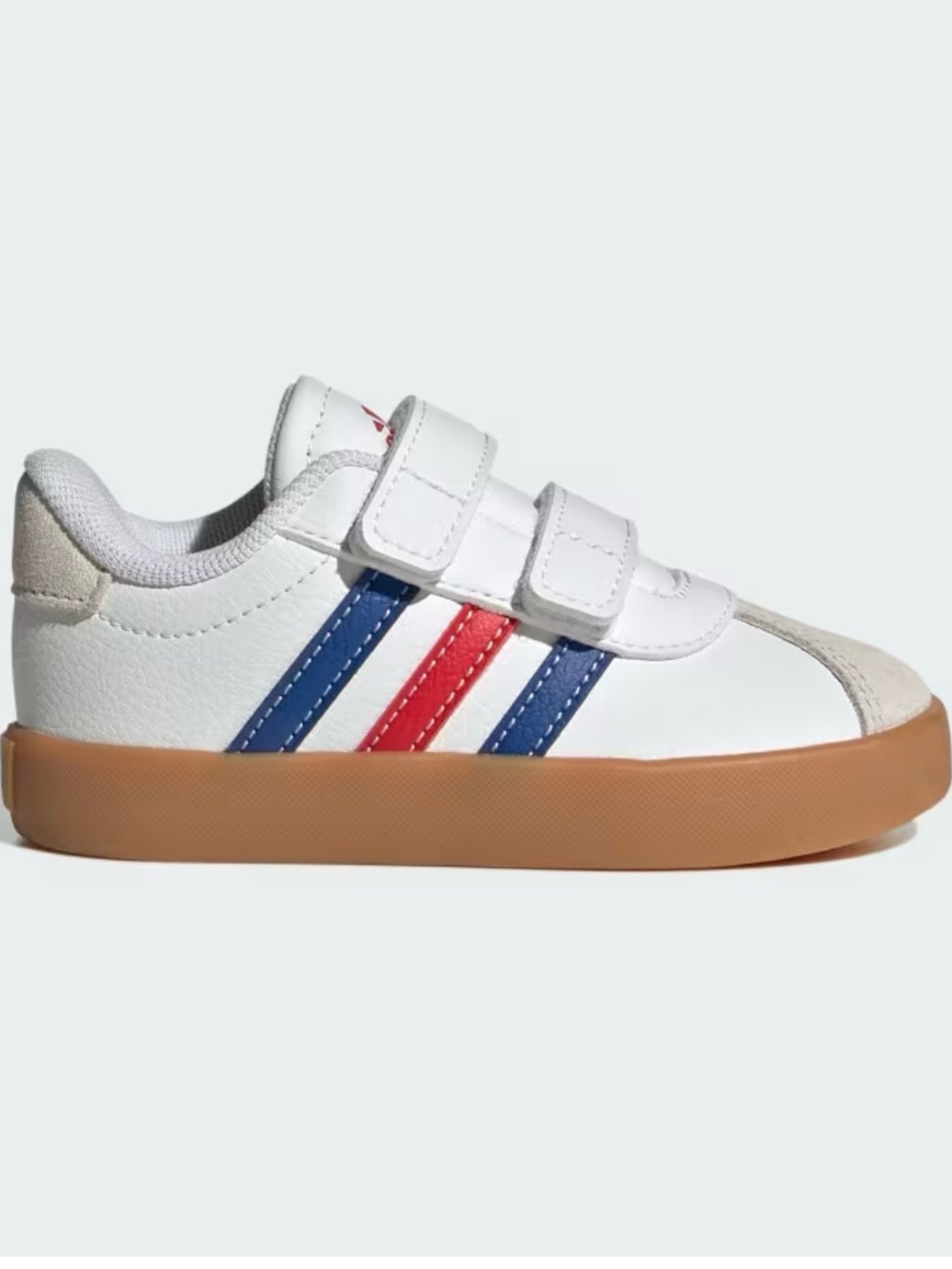 White Infant Royal Blue/Scarlet Adidas VL Court 3.0 Leather Shoes in size 4
